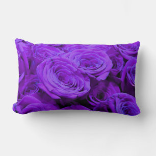Purple Rose, vibrant purple blue flowers Lumbar Pillow