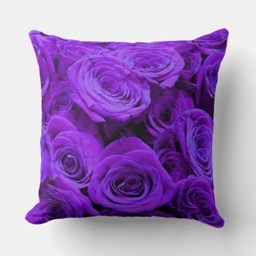 Purple Rose vibrant purple blue flowers Throw Pillow