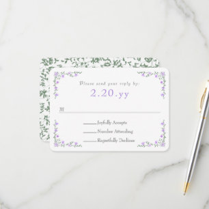 Purple Rose Vine Border Wedding RSVP Card