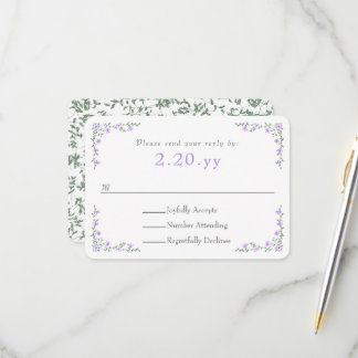 Purple Rose Vine Border Wedding RSVP Card