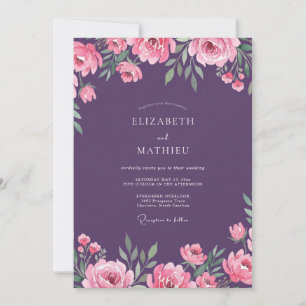 Purple Rose Watercolor Wedding Invitation