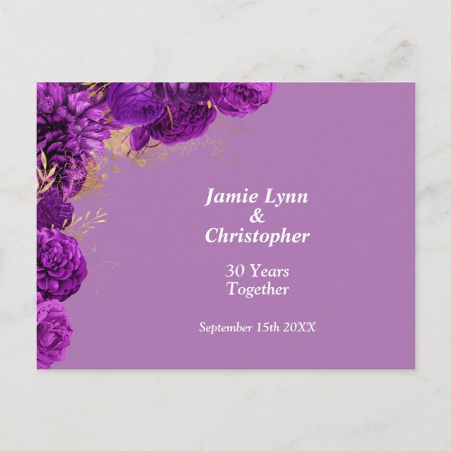 Purple Rose Wedding Anniversary Party Invitation Postcard (Front)