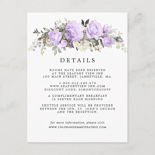 Purple Rose Wedding Guest Details Enclosure Card