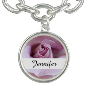 Purple Rose Wedding Photo Charm Bracelet