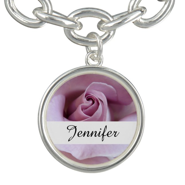 Purple Rose Wedding Photo Charm Bracelet (Design)