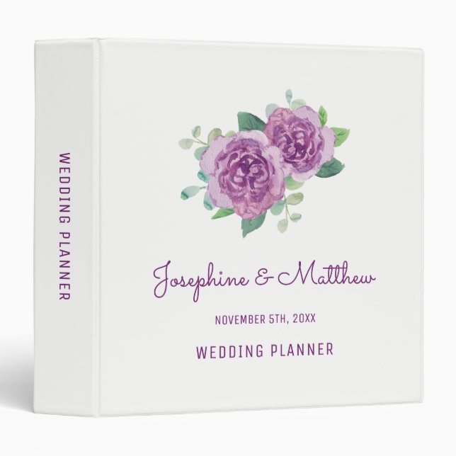 Purple Rose Wedding Planner 3 Ring Binder (Front/Spine)