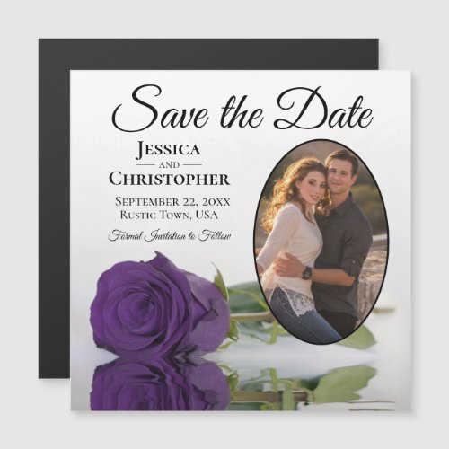 Purple Rose Wedding Save The Date Photo Magnet