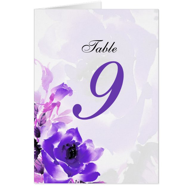 Purple Rose Wedding Table Seating Number Cards (Front)