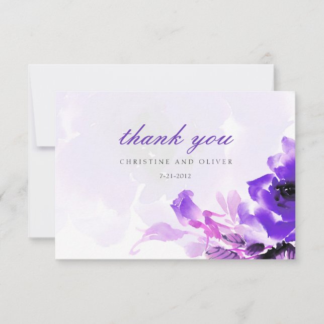 Purple Rose Wedding Thank You Card (Front)