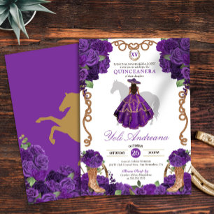 Purple Rose Western Charra Vestidos Quinceanera Invitation
