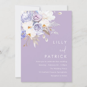 Purple Rose & White Floral Wedding Invitation