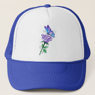 Purple Rose with Butterfly Trucker Hat