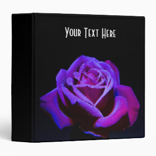 Purple Rose With Water Drops on Black Background 3 Ring Binder