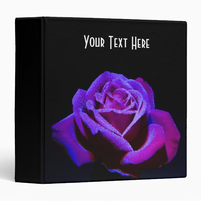 Purple Rose With Water Drops on Black Background 3 Ring Binder (Front/Spine)