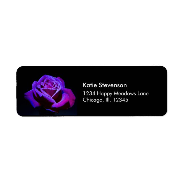 Purple Rose With Water Drops on Black Background Label (Front)