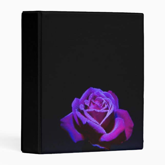 Purple Rose With Water Drops on Black Background Mini Binder (Front/Spine)