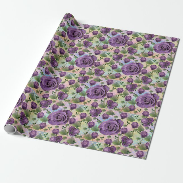 Purple Rose Wrapping Paper (Unrolled)