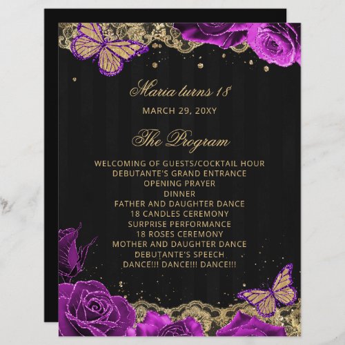Purple Roses 18 Candles and Roses Ceremony Program
