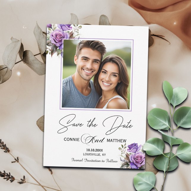 Purple Roses 1 Special Photo Wedding Save The Date (Creator Uploaded)