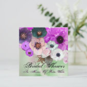 PURPLE  ROSES AND ANEMONE FLOWERS BRIDAL SHOWER INVITATION (Standing Front)