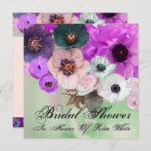 PURPLE  ROSES AND ANEMONE FLOWERS BRIDAL SHOWER INVITATION (Front/Back)