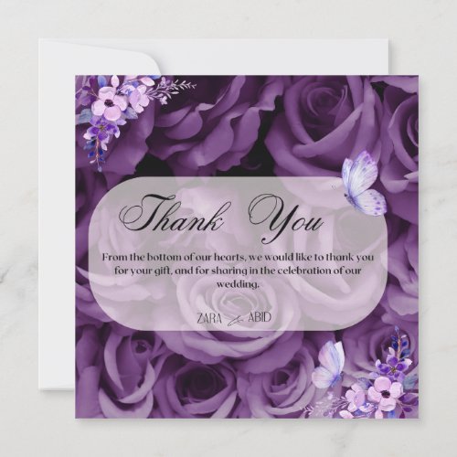 Purple Roses and Butterfly Thank You Cards