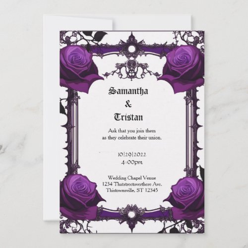 Purple Roses and Lace Goth Wedding Invitation