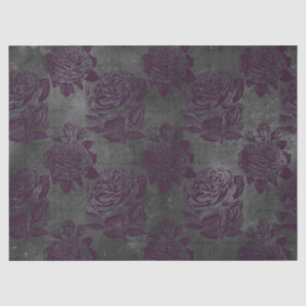 Purple Roses and Writing on Grey Decoupage Tissue Paper