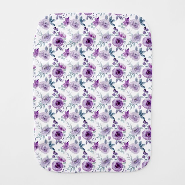 Purple Roses Baby Burp Cloth (Front)