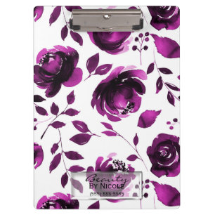 Purple Roses Botanical Glam Floral Personalized Clipboard