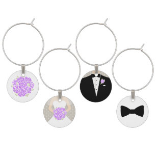 Purple roses bride groom & honours wedding charms