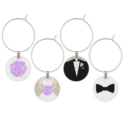 Purple roses bride groom  honours wedding charms