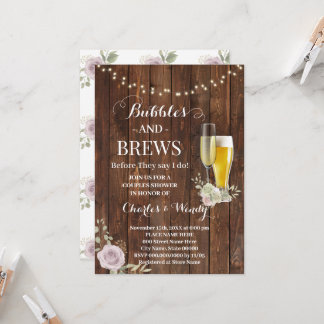 Purple Roses Bubble & Brews Couples Shower Invitation