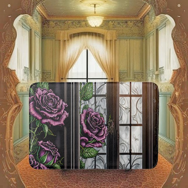 Purple roses by the window - gothic style bath mat (Creator Uploaded)