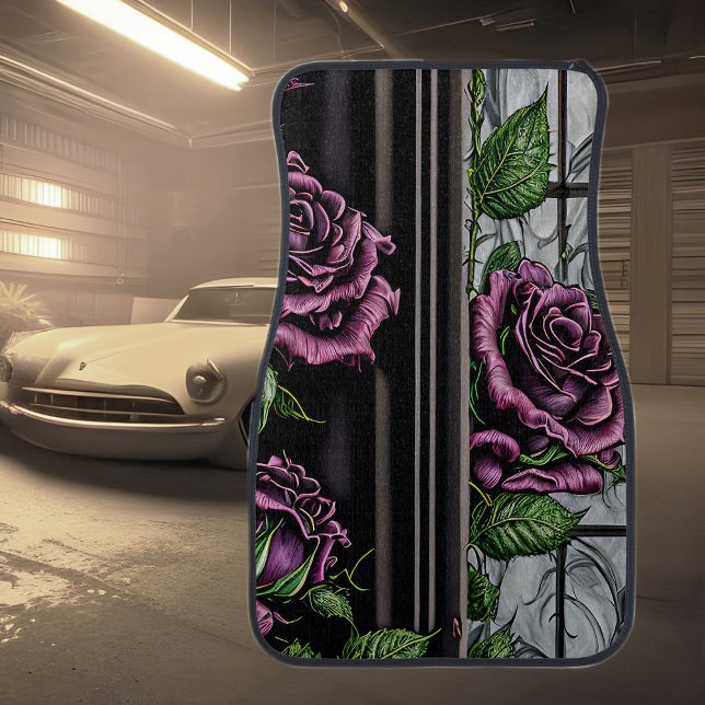 Purple roses by the window - gothic style car floor mat (Creator Uploaded)