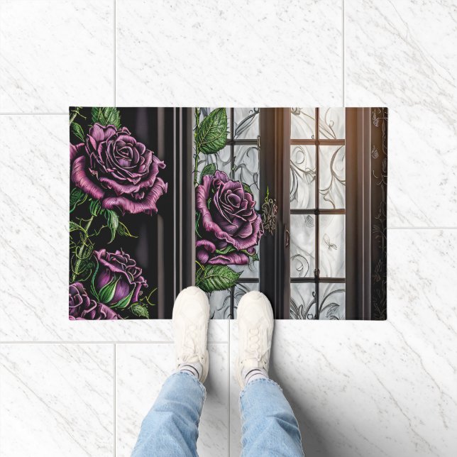 Purple roses by the window - gothic style doormat (Indoor)