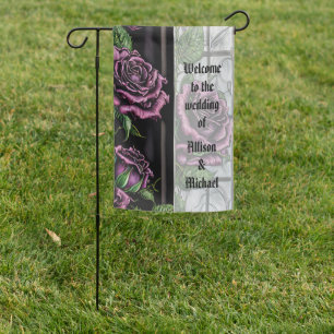 Purple roses by the window - gothic style garden flag
