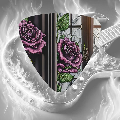 Purple roses by the window _ gothic style guitar pick