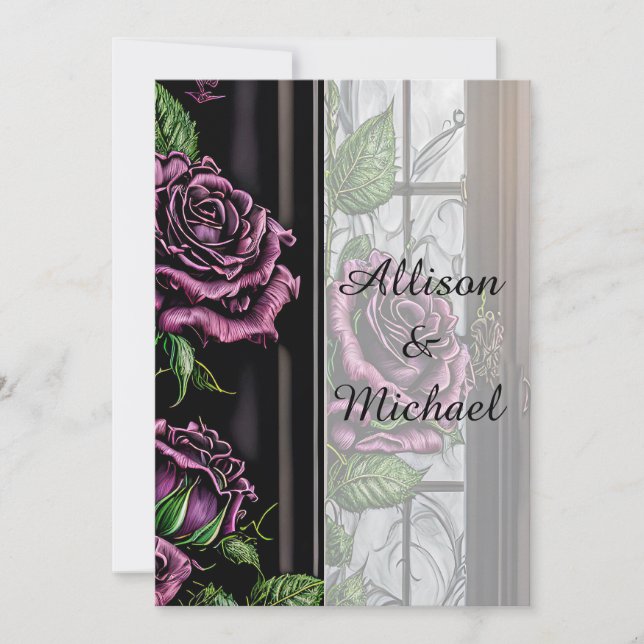 Purple roses by the window - gothic style invitation (Front)