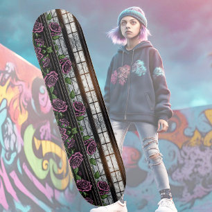 Purple roses by the window - gothic style skateboard