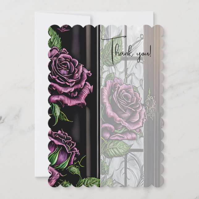 Purple roses by the window - gothic style thank you card (Front)