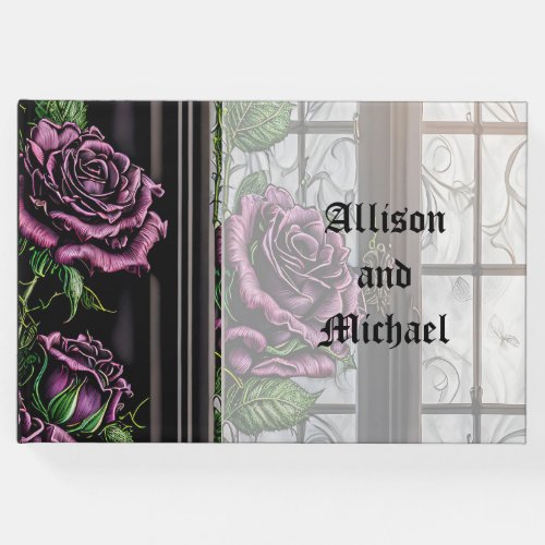 Purple roses by the window _ gothic style wedding  guest book