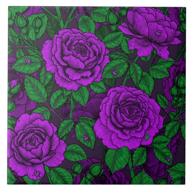 Purple roses ceramic tile (Front)