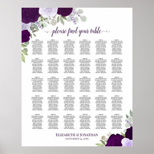 Purple Roses Chic 30 Table Wedding Seating Chart