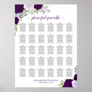 Purple Roses Chic 30 Table Wedding Seating Chart