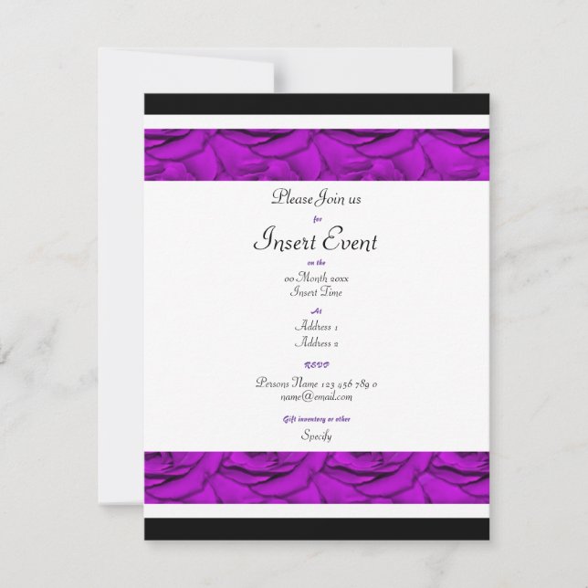 Purple roses - customizable invitation template (Front)