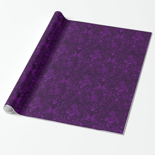 Purple Roses Damask Goth Wrapping Paper