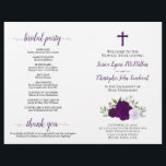 Purple Roses DIY Fold Catholic Wedding Program<br><div class="desc">This beautiful program is designed for a Catholic ceremony. It features a rustic boho chic design with a hand painted watercolor roses in shades of purple, lavender, and plum. There is a crucifix or cross, with elegant script calligraphy for the names of the couples and titles. The inside has extended...</div>