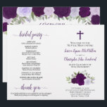 Purple Roses DIY Fold Catholic Wedding Program<br><div class="desc">This beautiful program is designed for a Catholic ceremony. It features a rustic boho chic design with a hand painted watercolor roses in shades of purple, lavender, and plum. There is a crucifix or cross, with elegant script calligraphy for the names of the couples and titles. The inside has extended...</div>