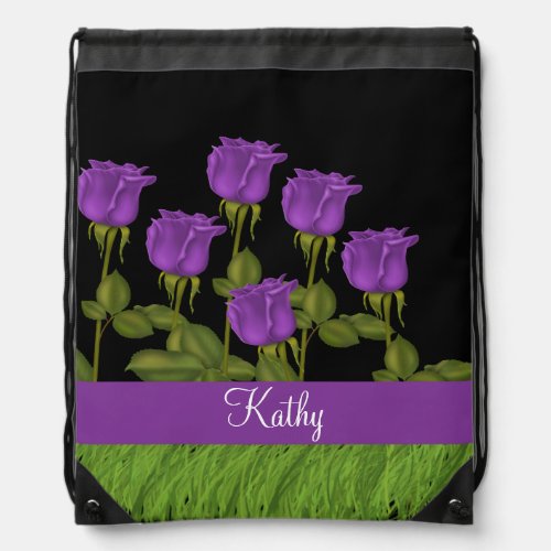 Purple Roses Drawstring Bag